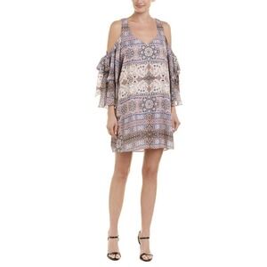 Parker Dress Womens Small Pink Chambers Cold Shoulder Mini‎ Shift Boho Print NWT
